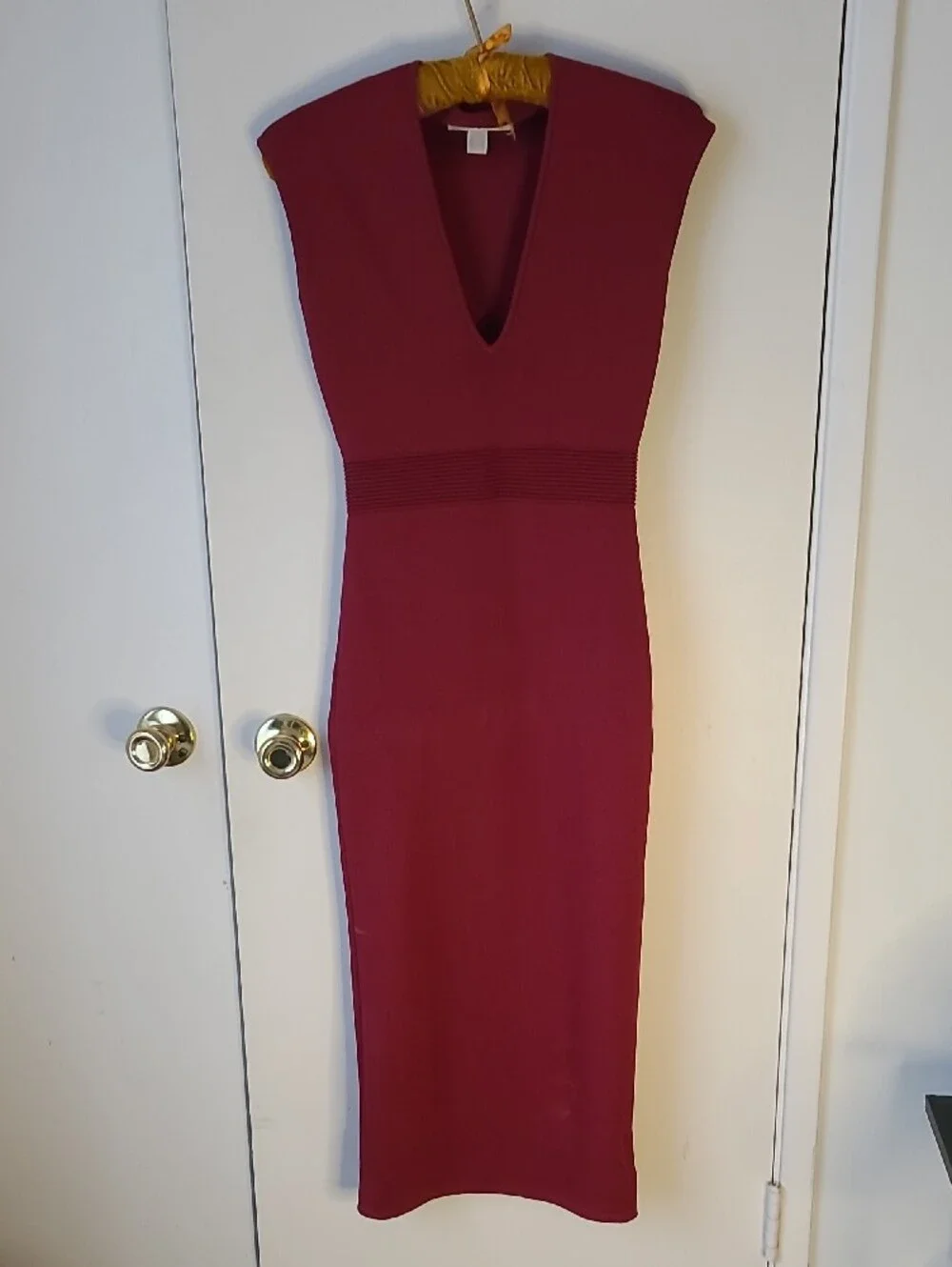Michael Kors Sleeveless V-Neck Midi Dress in Berry